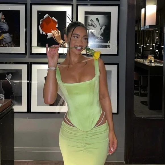 HOUSE OF‎ CB 'Rafa' Lime Satin Longline Corset NWOT size XL